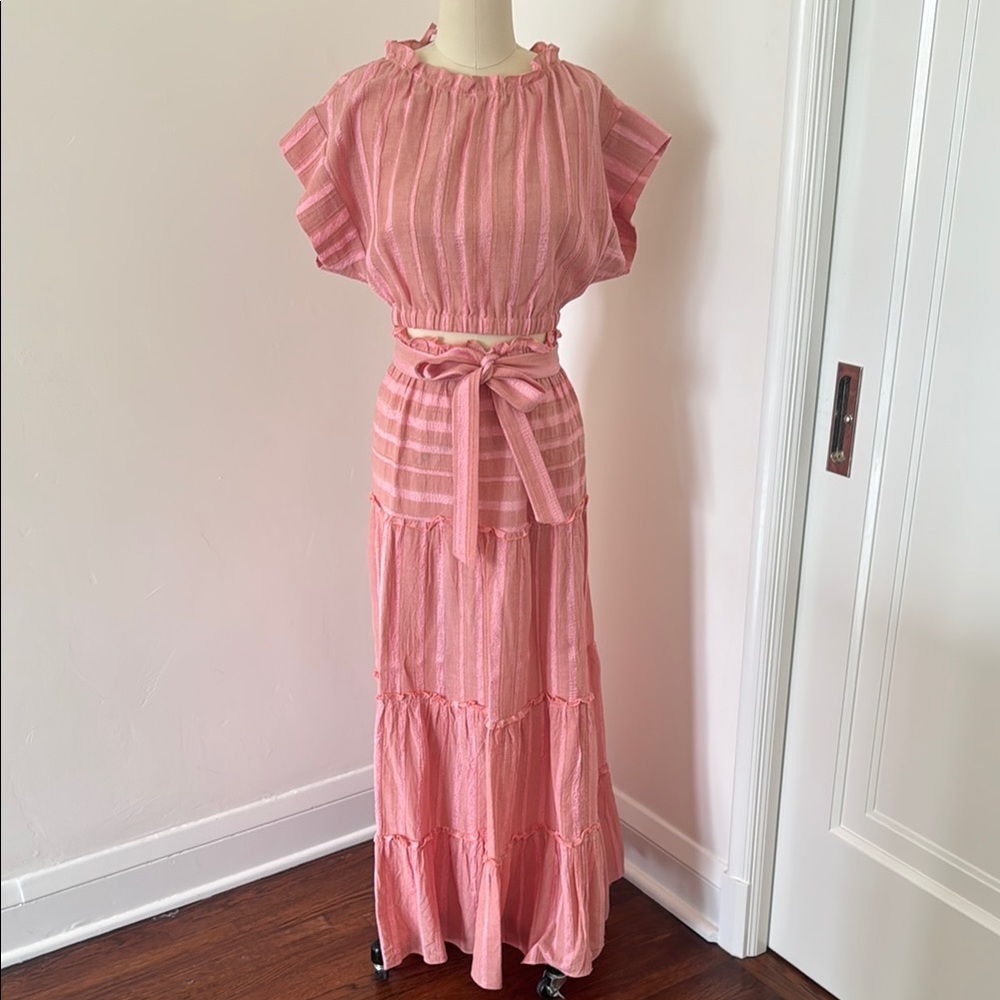 LemLem 2 piece set crop top and skirt, pink, size XS
